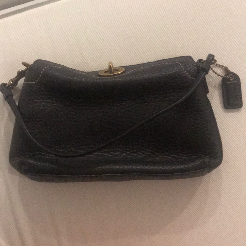 Coach pebbles black leather wristlet